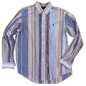 Polo Ralph Lauren Custom Fit XL Blue White Stripe Cotton Button Down Shirt Pony